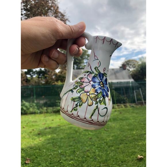 Hand Painted Ceramic Floral Design Pitcher, Portugal, Olive Oil Bottle - Picture 5 of 9
